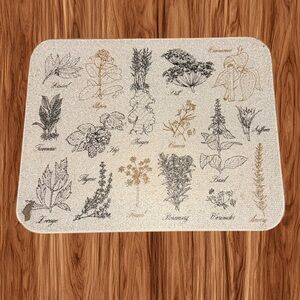 Vintage Vance Industries Botanical Herb Print Glass Cutting Board – 15” x 12”